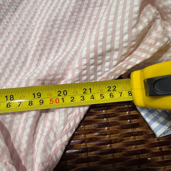 Cottage Core Womens Dress Pink‎ Blue Striped Midi Zipper Pockets Searsucker OS - Picture 7 of 8